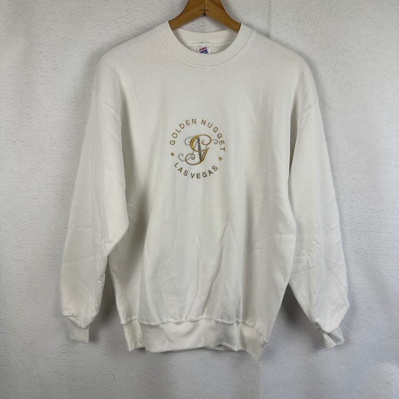 Vintage Jerzees Golden Nugget Las Vegas Sweatshirt Embroidered White Women Large - Picture 2 of 8